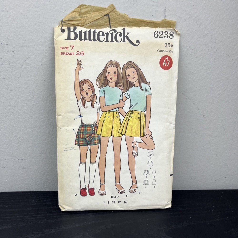 Vintage Butterick 6238 Girls Pantskirt Sewing Pattern Size 7 CUT‎ Complete